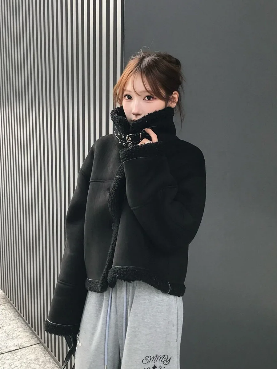 Chic Fur And Cotton Blend Jacket Dongda Gate Style Small Size Women's Outerwear Commute Style Polyester Fiber 100%