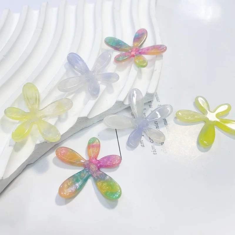 

2026 New 30pcs/lot color pattern print cartoon flowers shape acrylic beads without hole diy jewelry garment hair accessory