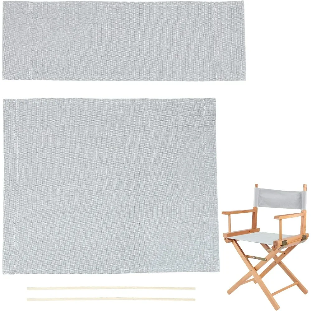 1 Set Chair Replacement Canvas, Grey Casual Directors Chair Cover Kit Replacement Canvas Seat and Back with Wood Stick Easy