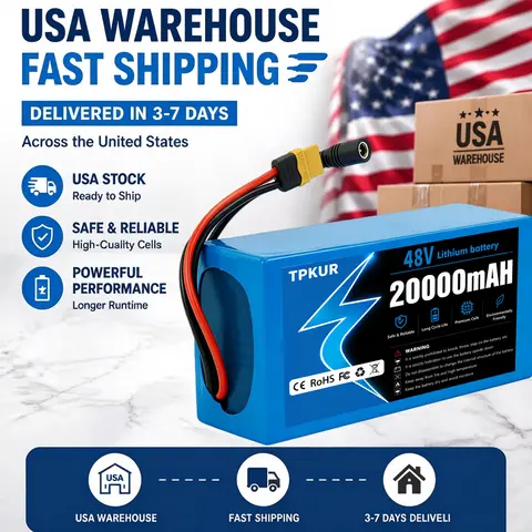 Lithium Battery Shipping from the USA 13S5P Battery Pack 48V Battery 20Ah 18650 Lithium Suitable for Scooters, Mountain Bikes, with BMS
