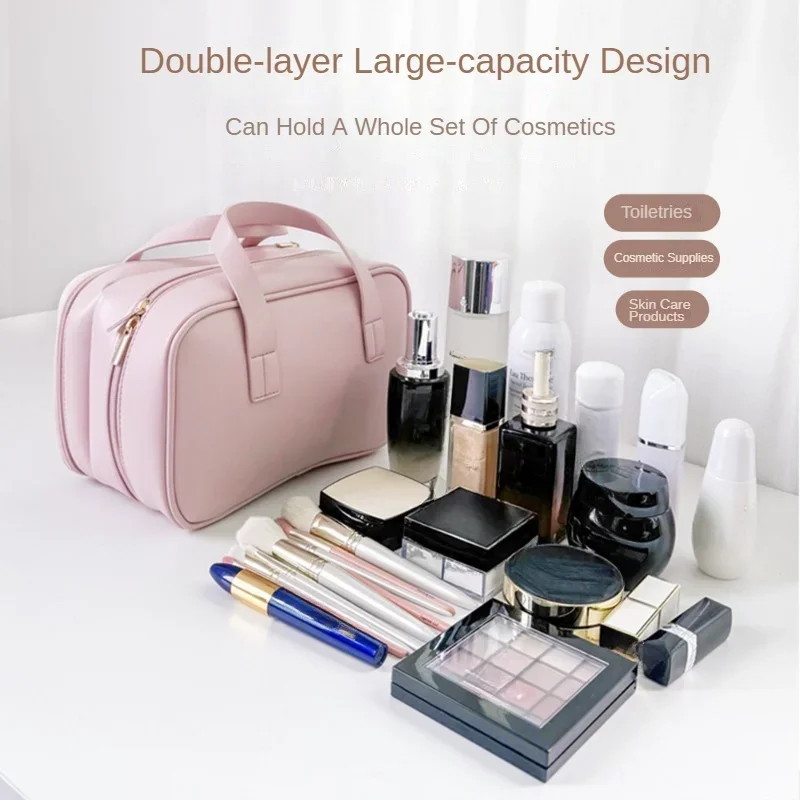 Large-capacity Cosmetic Bag Organizer Portable PU Leather Waterproof Makeup Storage Bag Travel Handbag Toiletry Bags 2024 New