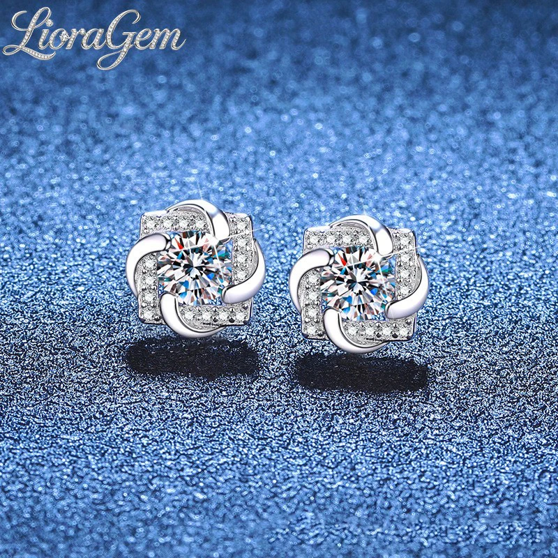 LioraGem Rotating Windmill Moissanite Stud Earrings for Women, Wealth Flower 1 Carat Moissanite Earrings Platinum PT950 Stamp