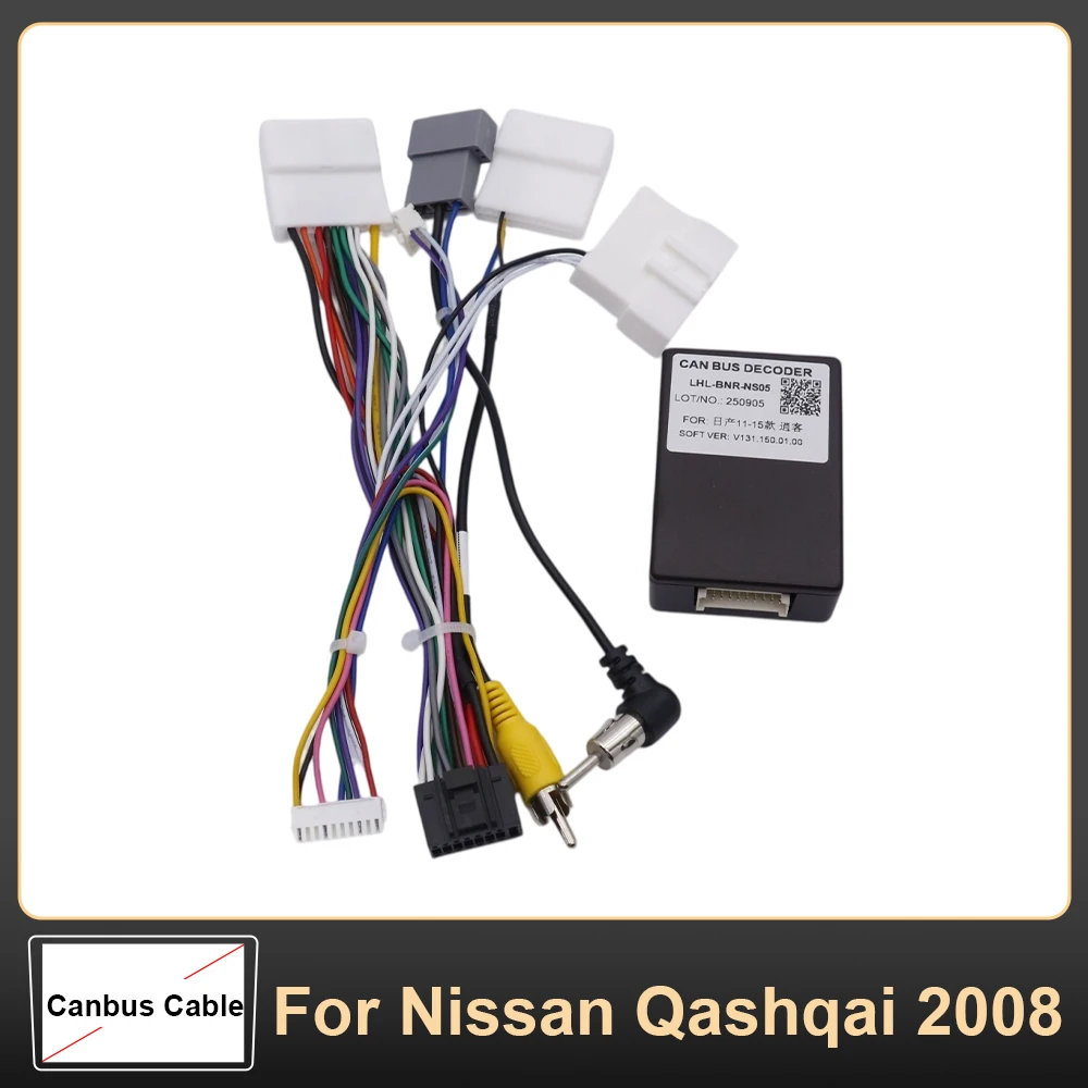 Canbus Decoder Box Wiring Harness Cable For Nissan Qashqai 2008 High-End Model – Supports 360 Camera & Android Car Radio