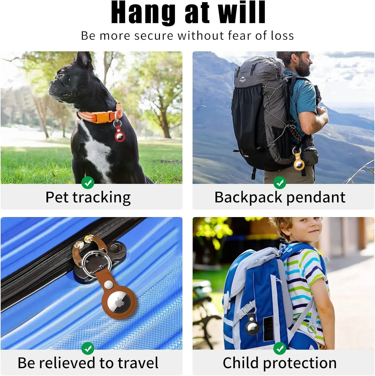 4er-Pack PU-Lederhülle für Apple Airtags mit Schlüsselanhänger, Air Tag Halter, Tier-Tracker-Zubehör, Schutzhülle – Detail 9