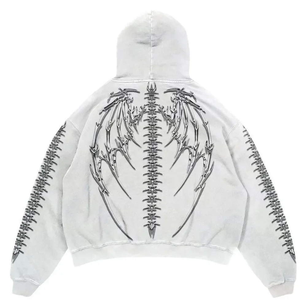 2023 New Harajuku Fashion Punk Rock Gothic Tops Y2K Hoodie Sweatshirt Hip Skull Wings Print Oversized Jacket Hip Hop Streetwear