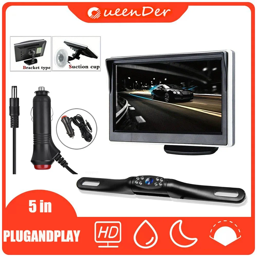 QueenDer 5 inch TFT LCD Car HD Monitor Reverse Camera Security Display for  Reverse Backup Parking Camera Drive Recorder