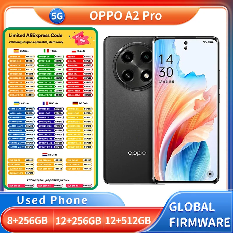 هاتف OPPO A2 Pro 5G الذكي بشاشة أندرويد 6.7 بوصة 2412x1080px 5000mAh CPU Mediatek Dimensity 7050 Nano SIM هاتف مستعمل