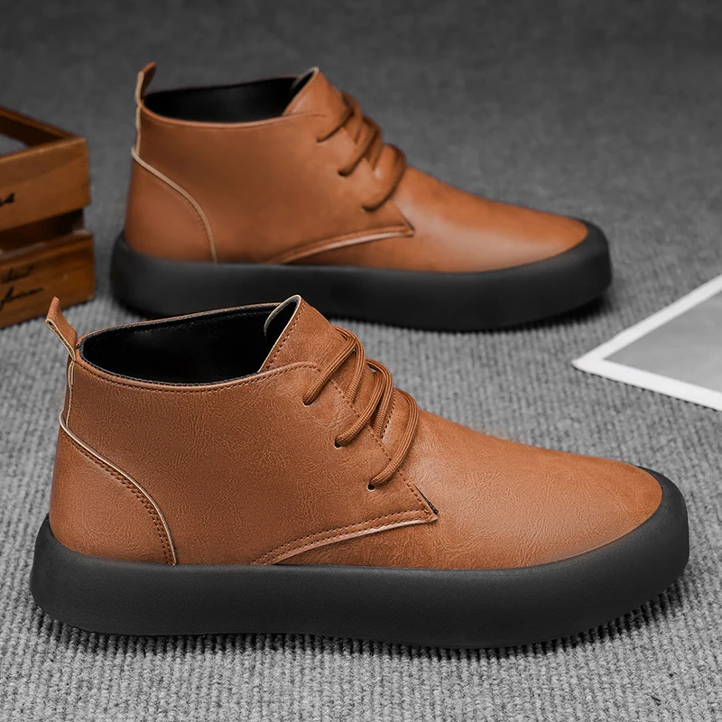 

New fashion trend men's casual single shoes British style men's short boots versatile youth leather shoes