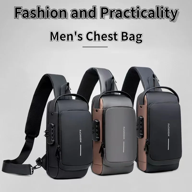 

Anti-theft Travel Bag Male USB Charging Chest Bag Pack Multifunction Patent Leather Chest Bag Men Waterproof Men Crossbody Bag