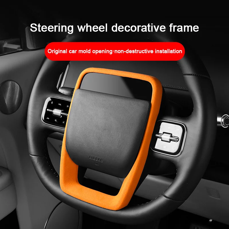 Black Orange High Quality Suede For Ideal Li Lixiang L6 L7 L8 L9,Car Steering Wheel Decorative Frame Cover Trim Panel Accessory