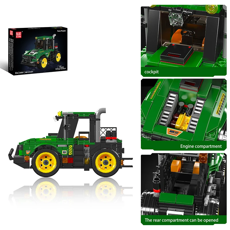 

MOULD KING New Farm Tractor Model Building Blocks Mini Cars Series MOC Puzzle Bricks Ornaments Kids Bithday Toys Gifts 24061