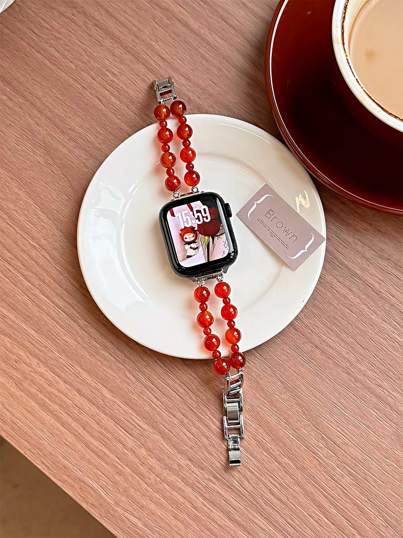

Compatible with iWatch strap 38mm 40mm 41mm 42mm 44mm 45mm 49mm red bead fashion strap