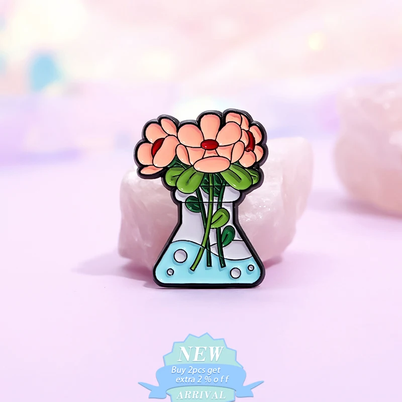 Beaker Graduated Vessels Vase Enamel Pin Science Chemical Laboratory Measuring Plants Flowers Brooches Lapel Badge Jewelry Gifts