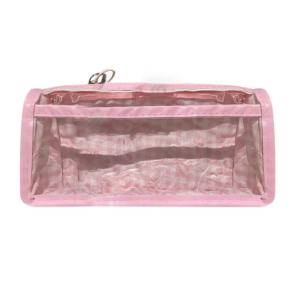 Cartoon Cute Bow Pencil Case Transparent Large Capacity Stationery Bag Triangle Pencil Bag Gifts