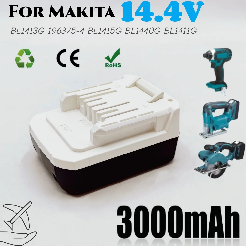 

14.4V 3.0Ah Li-Ion Battery Replacement for Makita BL1415 BL1413 BL1460, Long Lasting Power Tool Battery