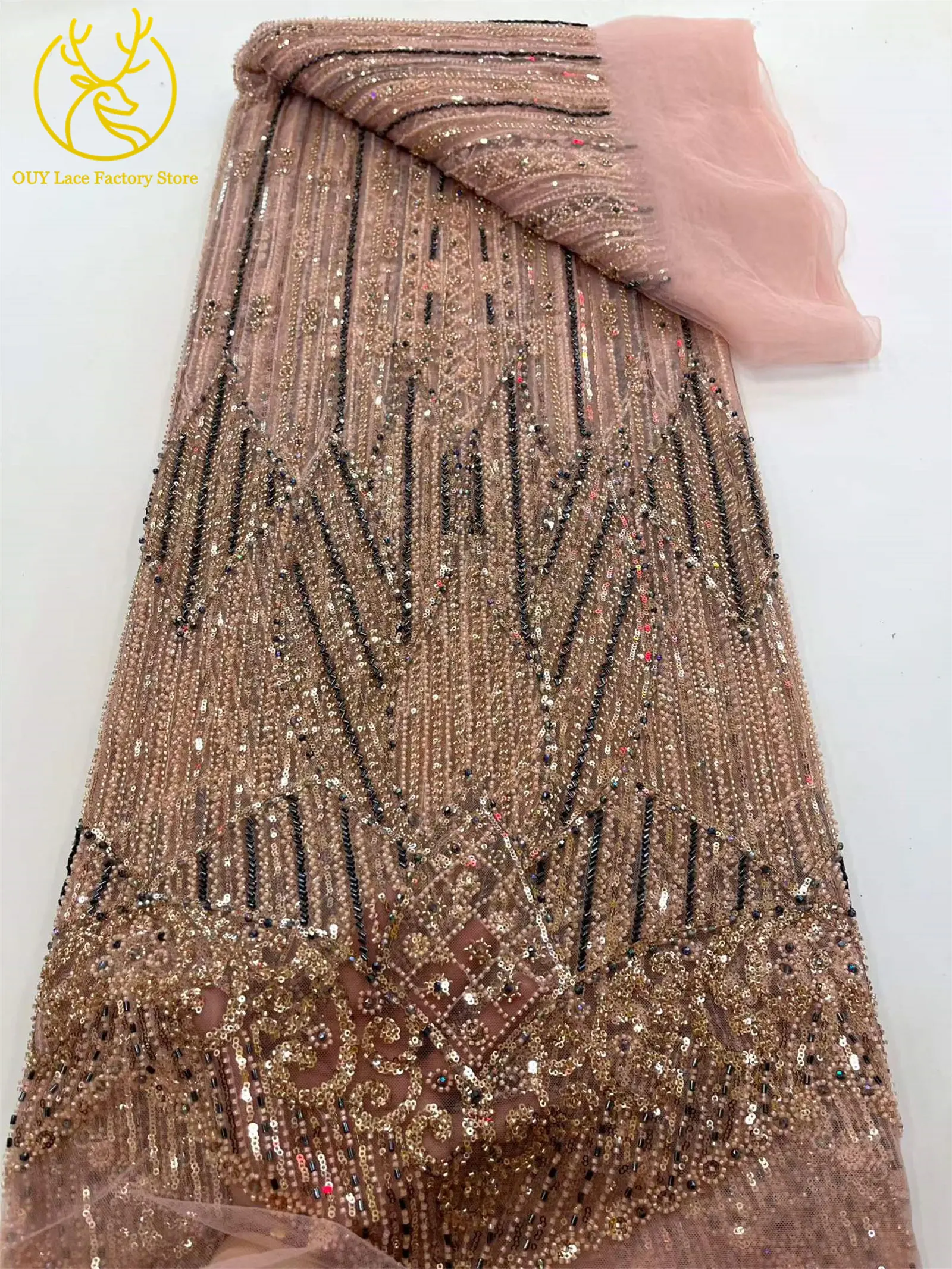 Hochwertiger, luxuriöser nigerianischer Perlen-Pailletten-Spitzenstoff im neuen Stil, weinroter afrikanischer Spitzenstoff, französische Spitze für Damen-Partykleider – Detail 10