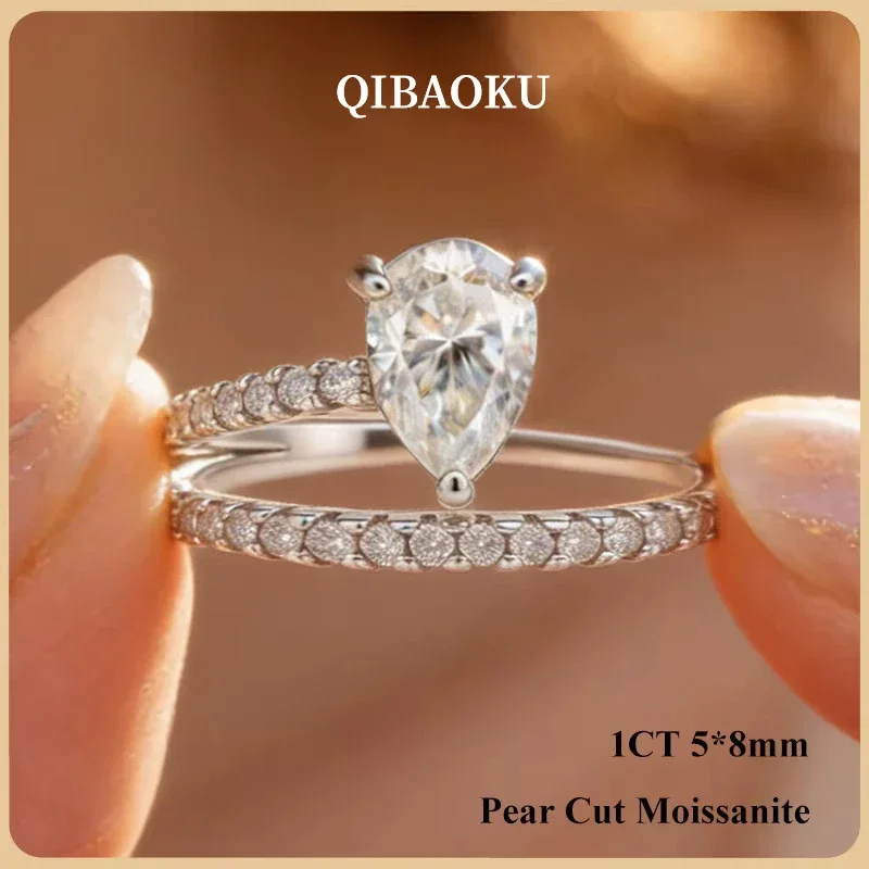 FCGJHW Pear 1CT 5*8mm Moissanite Ring for Women GRA S925 Silver Teardrop Lab Diamond Rings Bridal Party Wedding Band Gifts 2026
