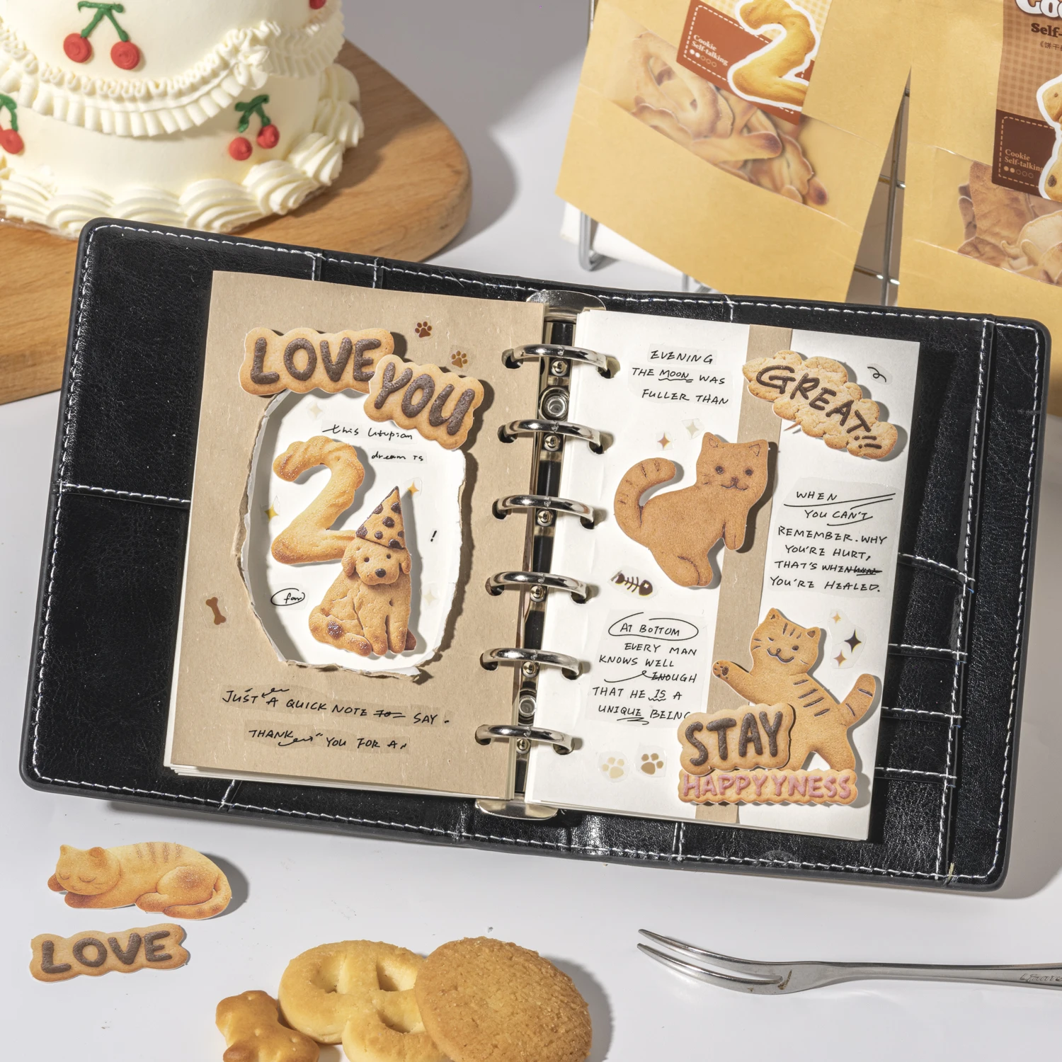 Cookie's Ramblings Series Kawaii Cat Dog Cookie Shape Landscape Sticker Creative DIY Journal Material Collage Stationery