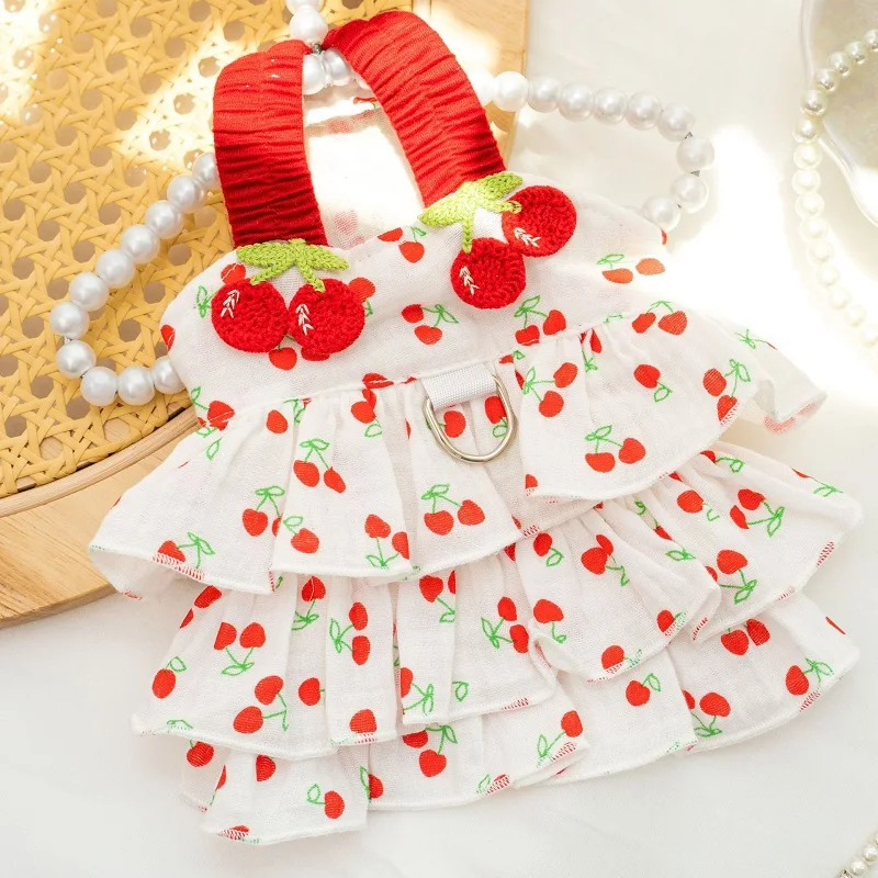 Cherry Dog Dress Summer Suspenders Vest Cotton Pet Skirt Chihuahua Bichon Yorkie Dog Princess Costume Dog Clothes for Large Dogs