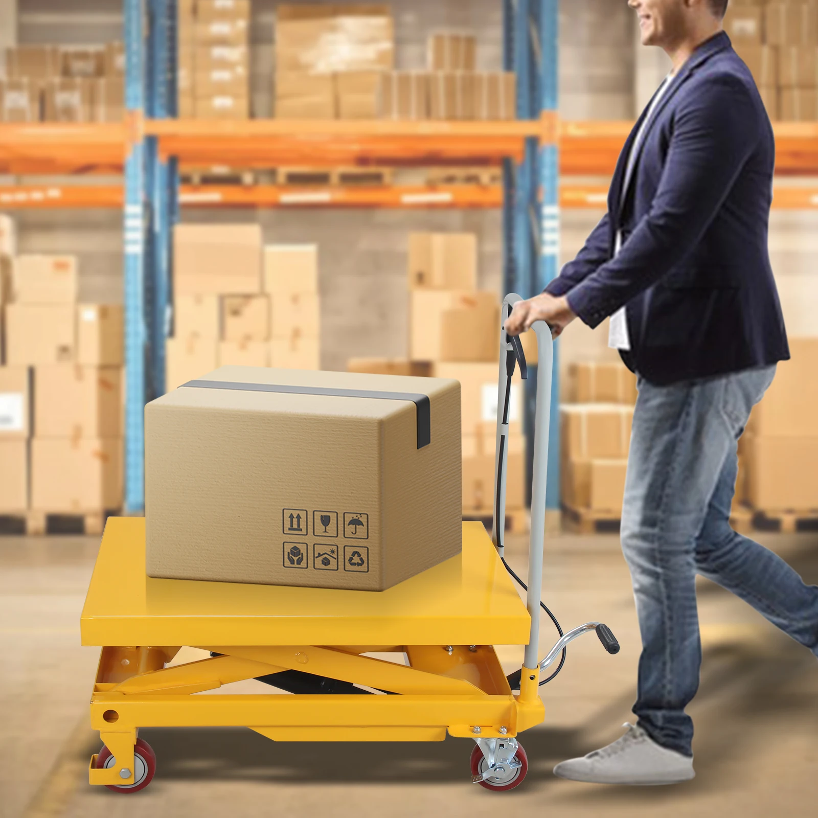 500lbs Hydraulic Lift Cart, 9" to 28.5" Lifting Height Lift Table Cart with 4 Wheels, Manual Scissor Lift Table for Elevating view 6