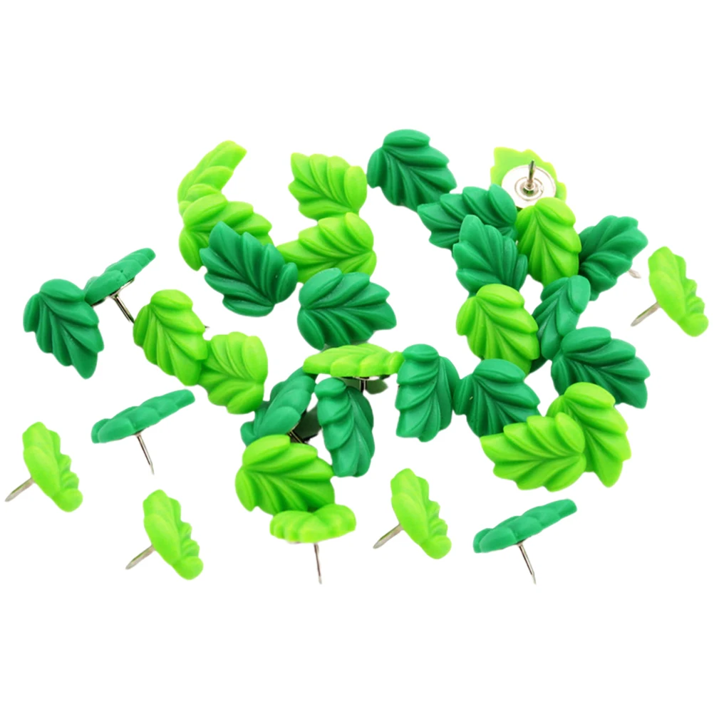 

30pcs Green Leaf Pushpins Decorative Tacks Wear Resistant Office Supplies Thumb Tacks Poster Accessory Map Marker