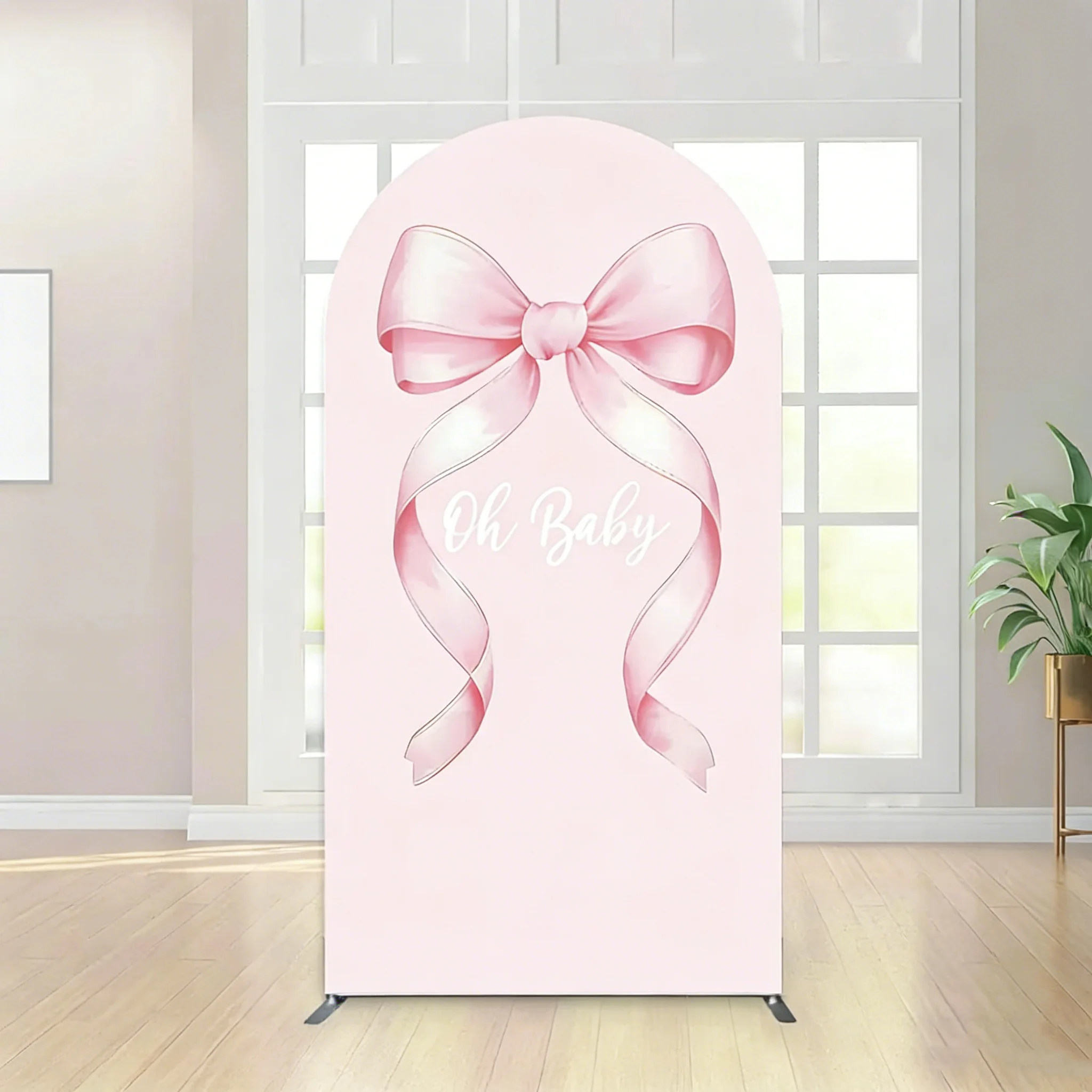 LS مخصص 2-الجانب الوردي شبكة القوس الأزهار نمط فتاة حفلة عيد ميلاد الطفل دش غطاء كيارا قوس خلفية ديكور خلفية #3