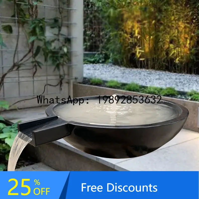 CZ Flowing Water Bowl Stone Carving Water Tank Fountain Outdoor Bluestone Fountain Garden Feng Shui Wealth-Attracting Landscape