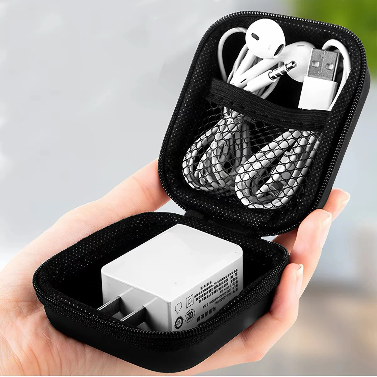Portable EVA Earphone Zipper Bag Phone Charger Waterproof Carrying Case Hard Disk Data Cable Storage Pocket Pouch Organizer