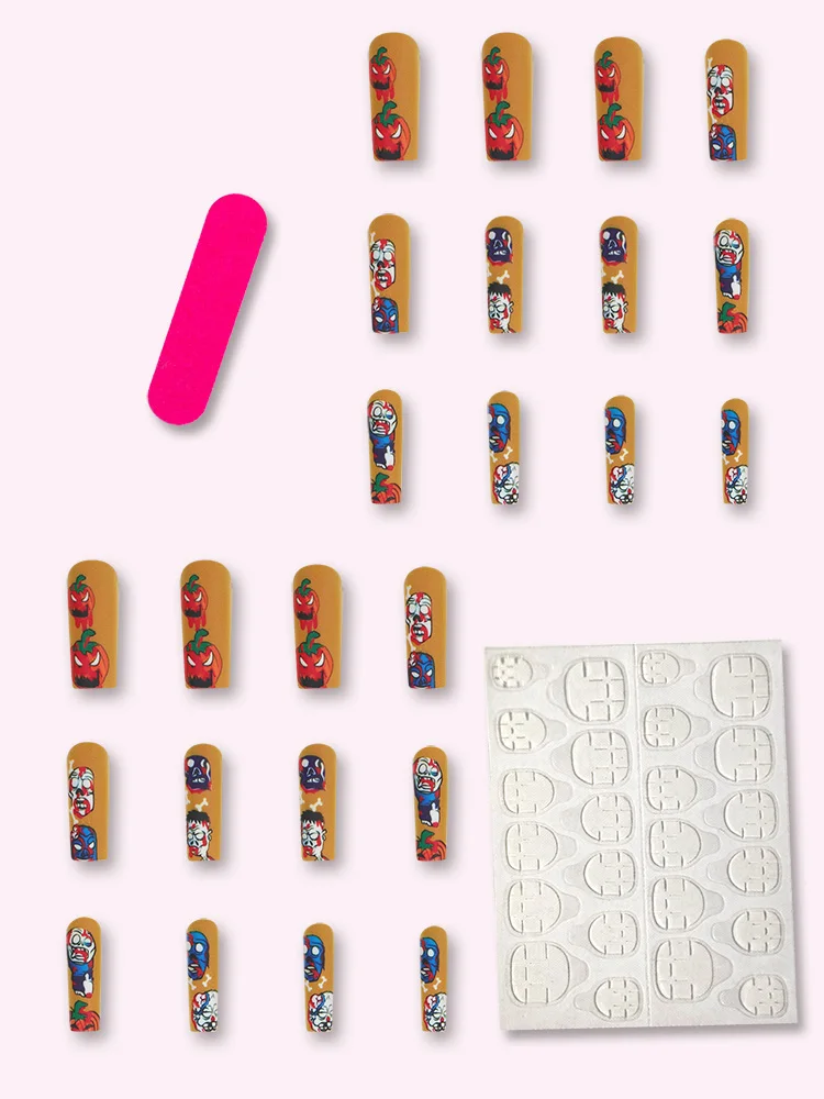 할로윈 시리즈 프레스 온 네일에 네일에 인쇄된 관 모양의 인조 손톱 24개