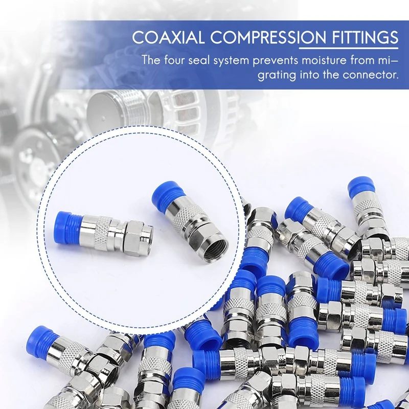 50PCS RG6 Compression Connectors Coaxial Cable Waterproof Connection F Compression Connector RG6 Coaxial Compression Tool