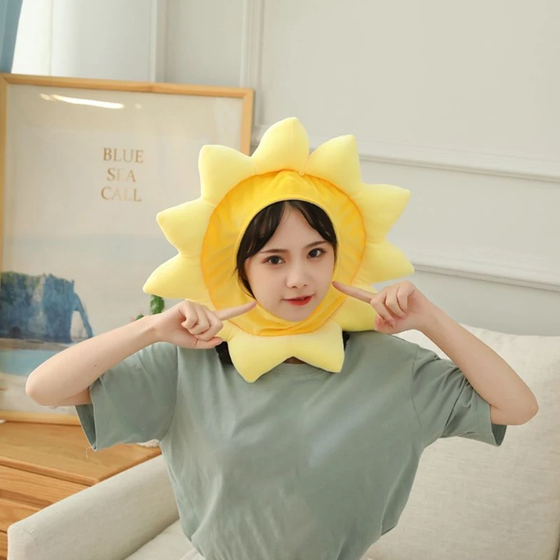 Kawaii Cartoon Gelbe Sonnenblume Plüsch Hut Lustige Stofftiere Kopfbedeckung Warme Beanie Earflap Cap Cosplay Party Requisiten – Detail 10