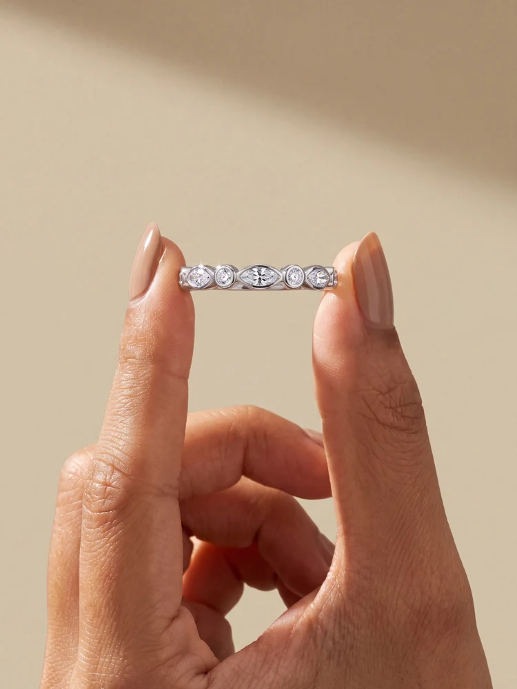 Echte Runde Moissanit-Diamantringe mit Zertifikat für Damen, Jahrestag, Hochzeit, 925 Silberplattierter Schmuck – Detail 2