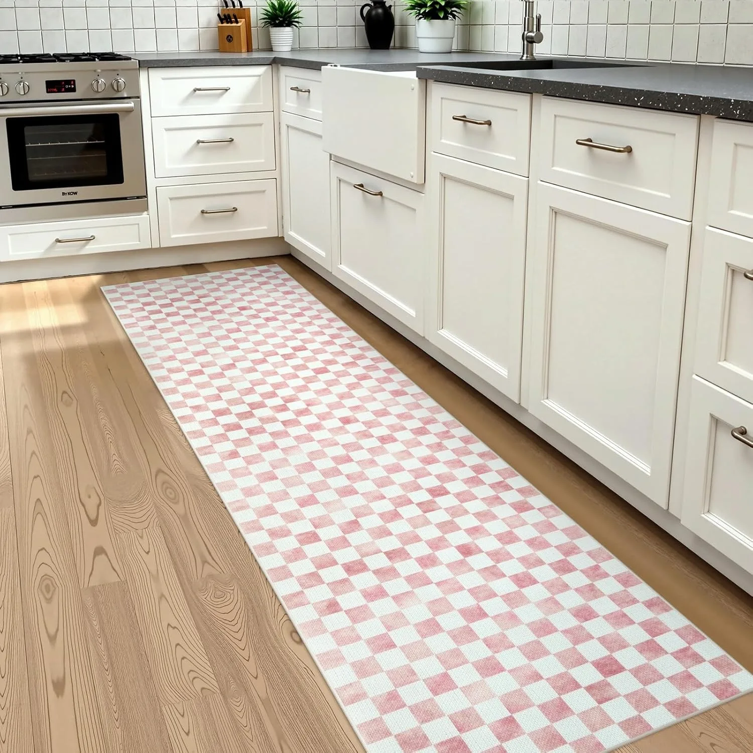 

Hallway Runner Rug Gradient Check Corridor Carpet Bedside Bedroom Floor Mat Foldable Machine Washable Home Decoration 복도 카펫