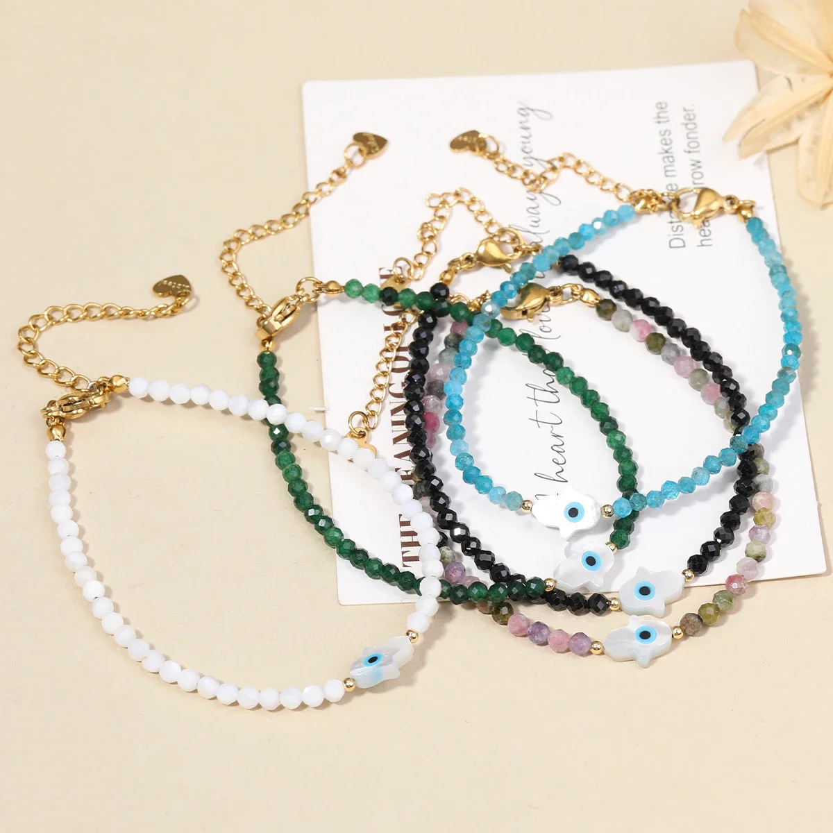 

Natural Stone Beads Mini Stainless Steel Devil's Eye 3mm Bracelet Adjustable Suitable for Daily Gifts & Girls Jewelry