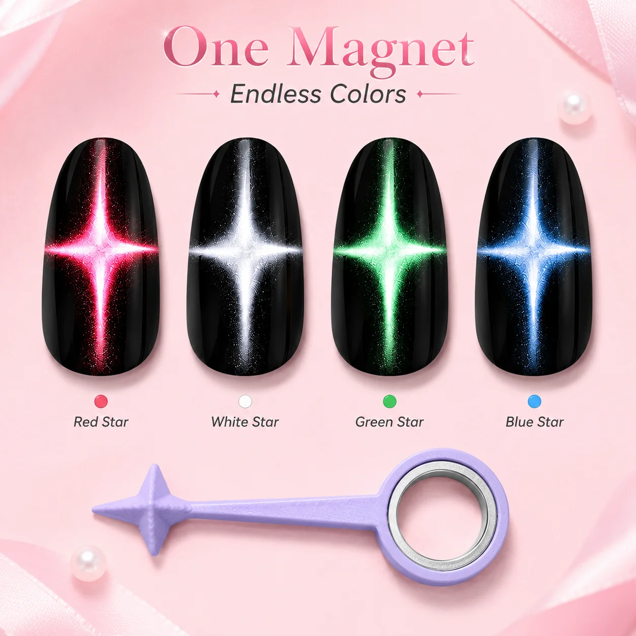4-Punkt-Stern Katzenauge Magnetstift, Starkes Kreisförmiges Magnetisches Nagelkunst-Werkzeug für Gel-Lack, DIY Maniküre-Design-Guide & 3D-Effekt – Detail 3