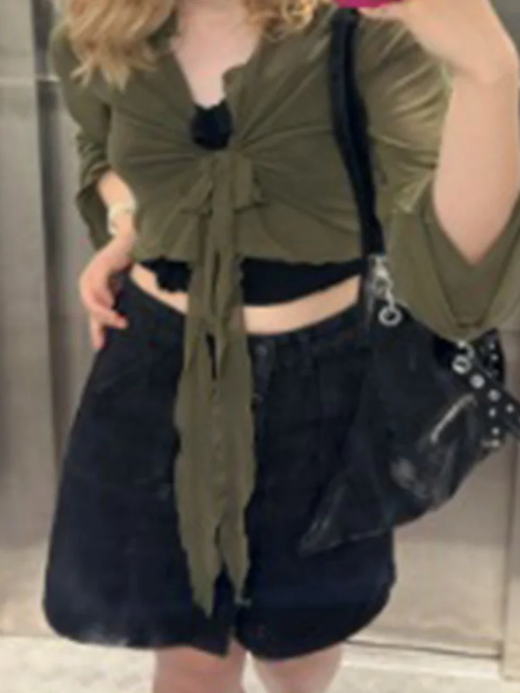 

Летняя сетчатая футболка с длинным рукавом для женщин, сексуальный пикантный топ Pure Desire с ремешком и роговыми рукавами, микропрозрачный короткий топ