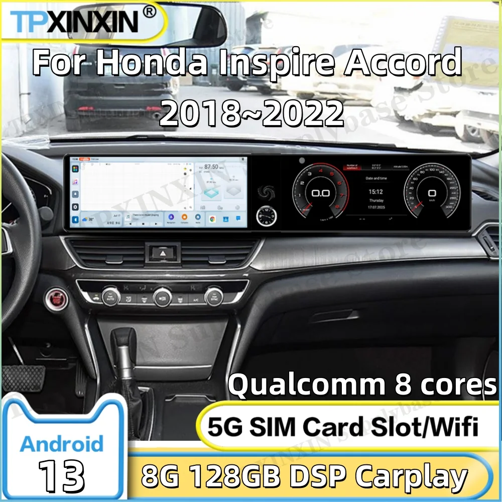 Dual-screen Interaction Android Auto For Honda Inspire Accord 2018~2022 Car Radio Multimedia GPS Navigation HD Screen Head Unit