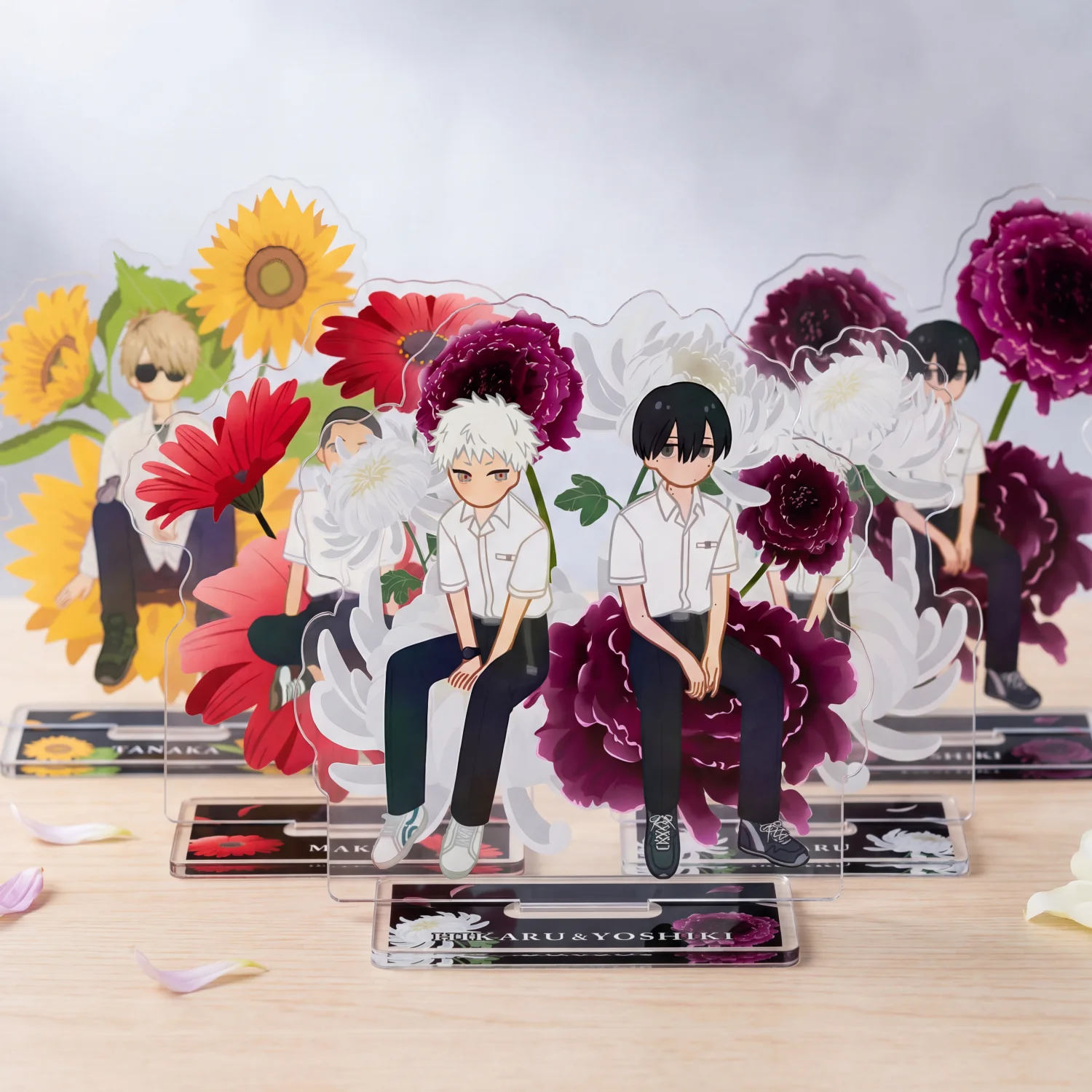 10cm The Summer Hikaru Died Acrylic Standee Keychain - Anime Character Figure with Flower Background Desk Decor Collection Gift