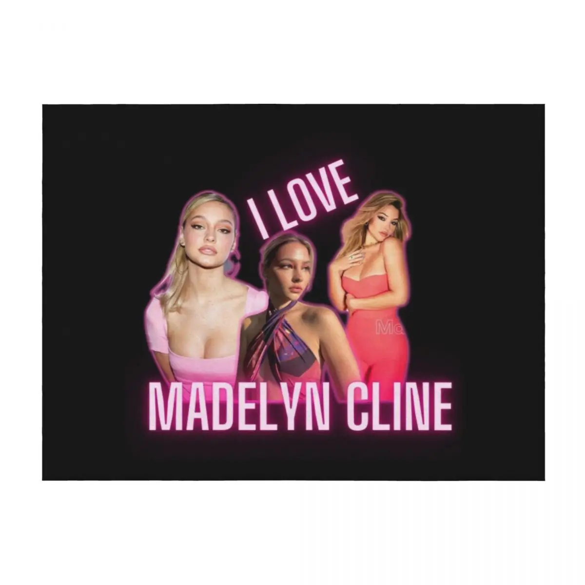

I Love Madelyn Cline Cursed Fan Collage Neon Pink Effect Throw Blanket Personalized Gift Soft Plaid Large Blankets