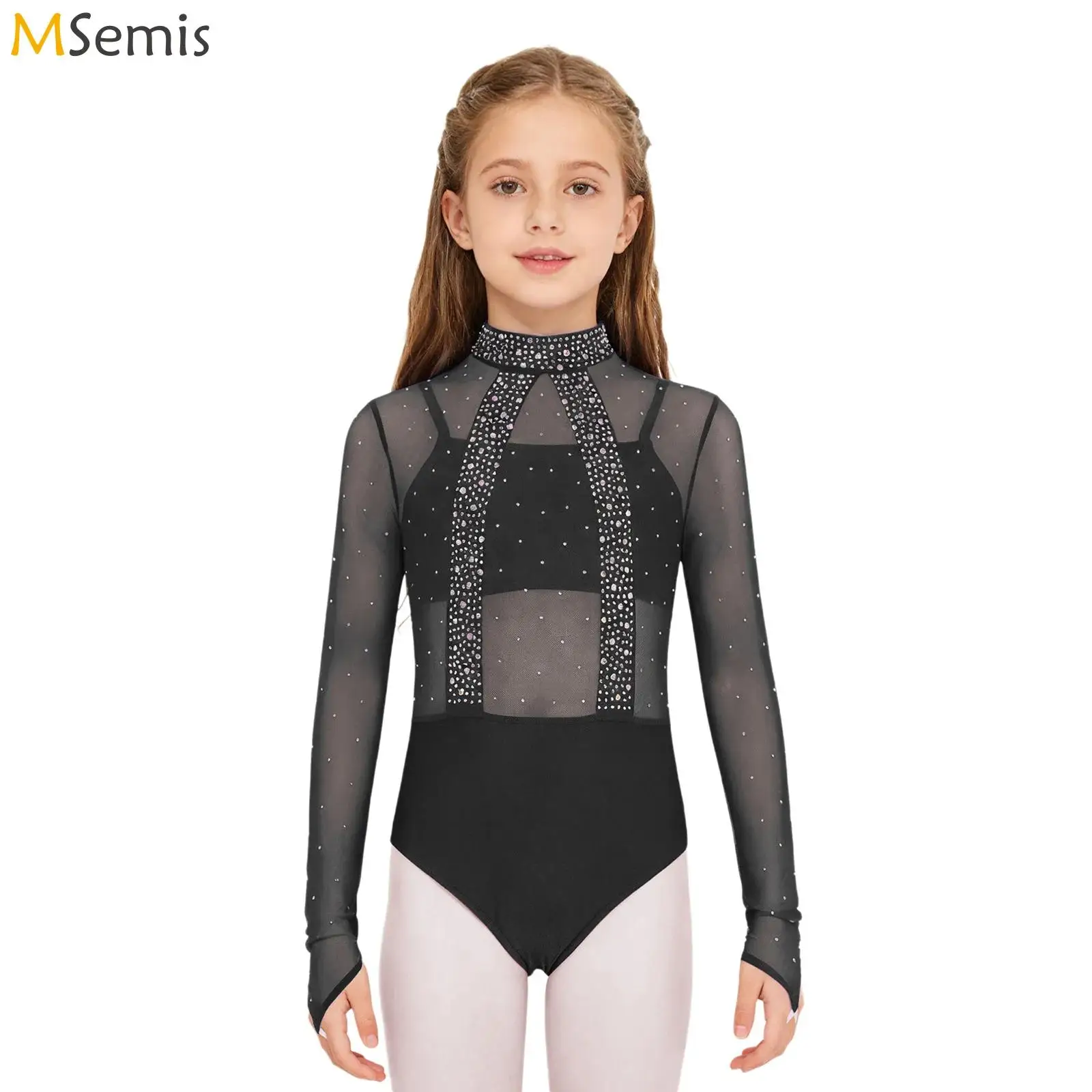 

Детский гимнастический костюм для девочек, фигурное катание, балетный трикотаж, танцевальный костюм, блестящий лиф со стразами, купальник, комбинезон на бретельках