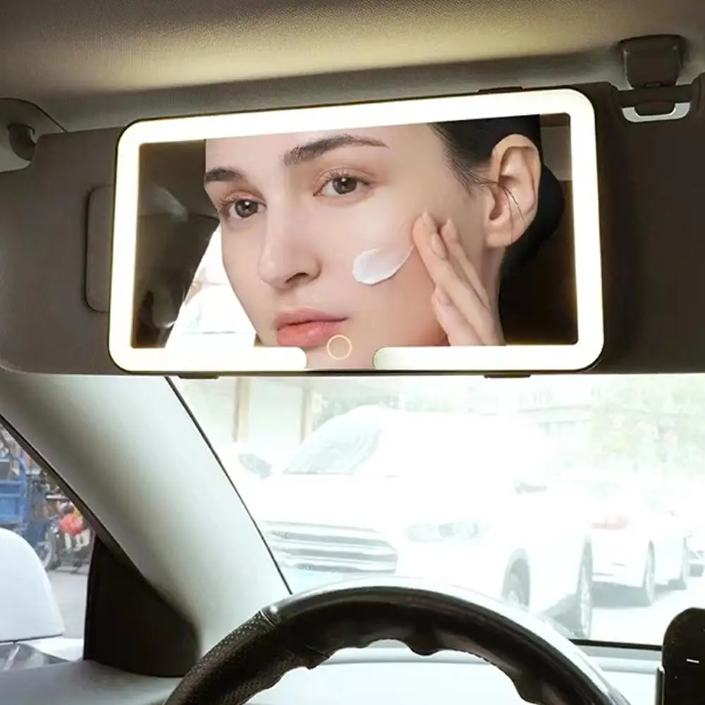 HD Car Sun Visor Makeup Mirror with LED Lights Shatterproof Design Easy Clip-on Installation Multi-Function Vanity Light
