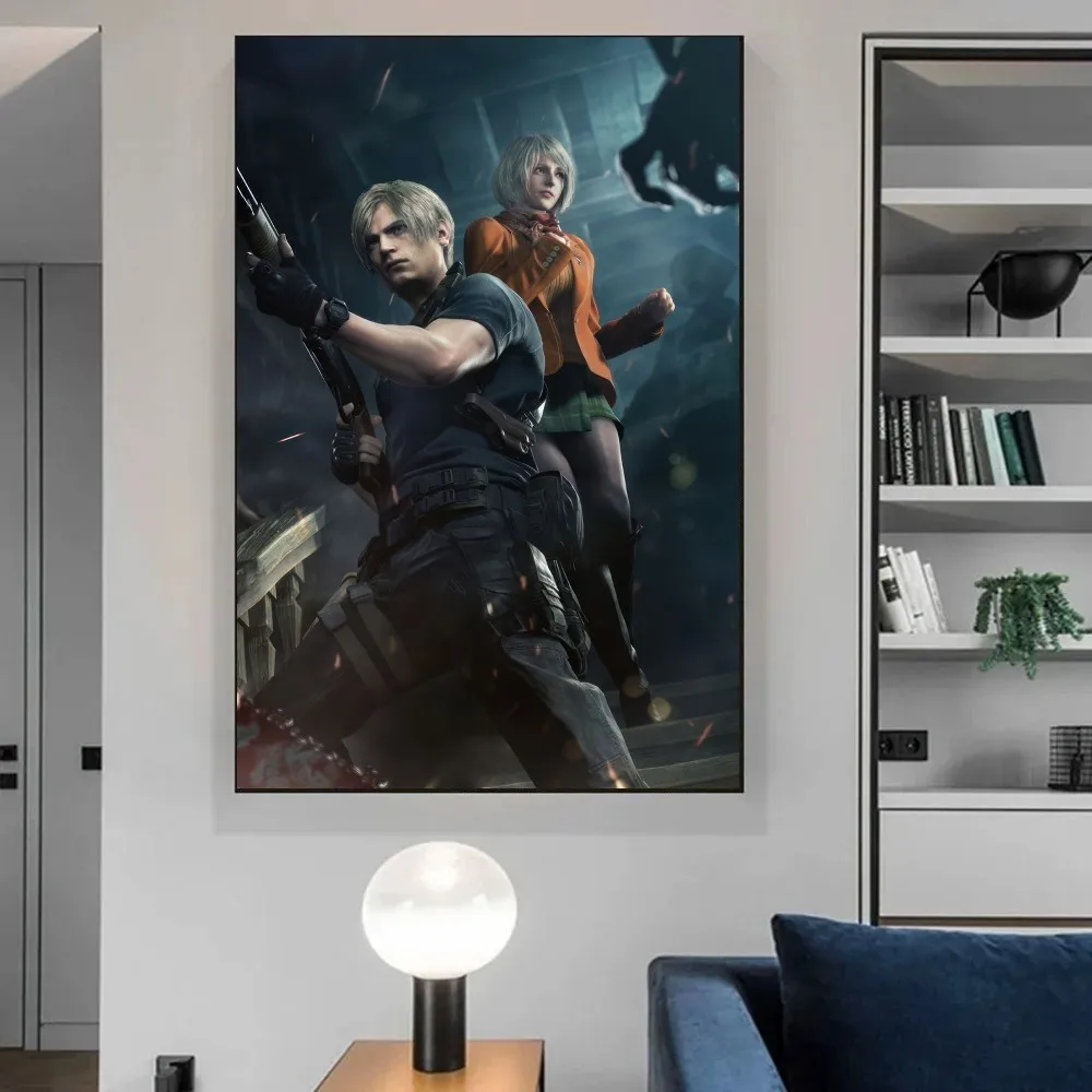 Game R-Resident Evil 4 Remake Leon Ashley Poster Vintage Poster Wall Art Painting Study Aesthetic Art Large Size Wall Stickers