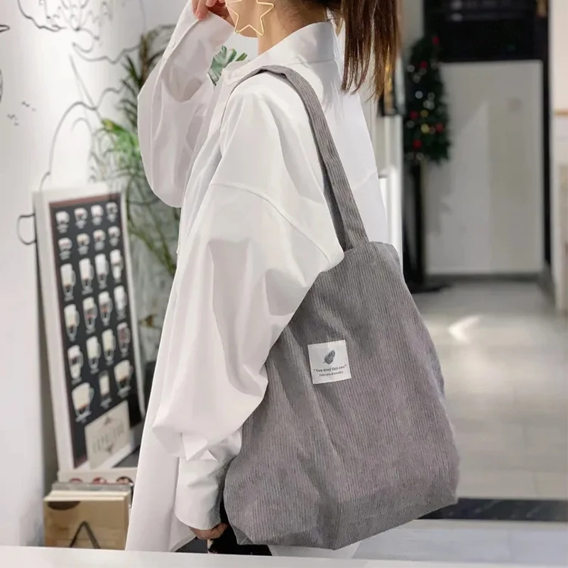 JIOMAY High-Capacity Corduroy Shopping Bag Reusable Shopping Bag Versatile Grocery Bag Exquisite Texture Foldable Shopping Bag