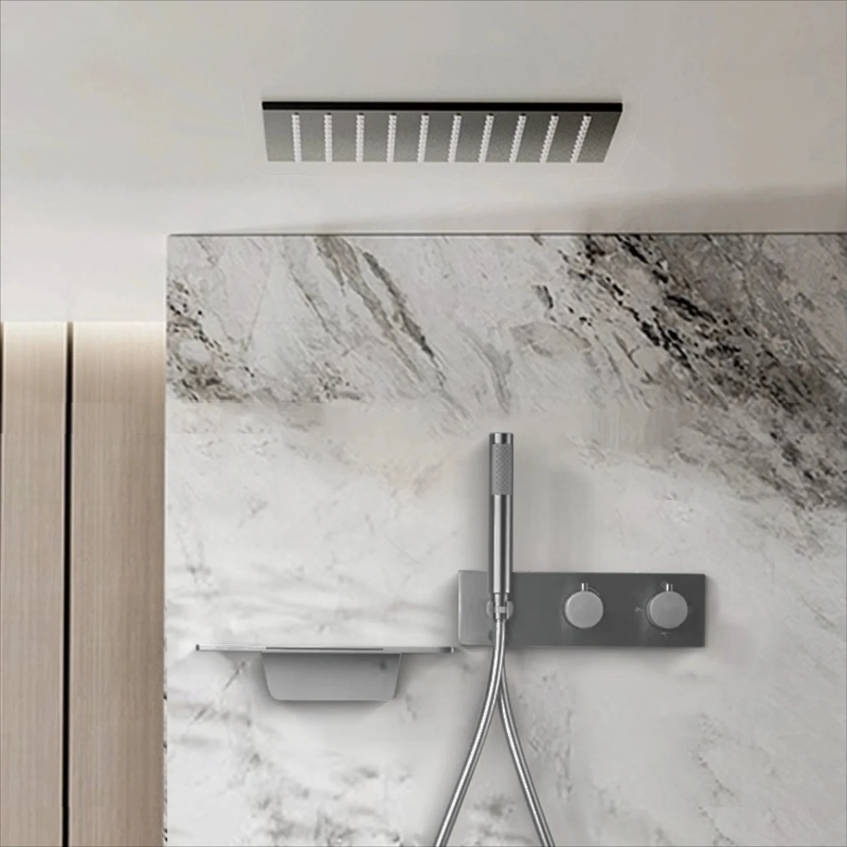 Black Shower Set bathroom constant temperature shower concealed ceiling waterfall faucet hidden into the wall ceiling shower