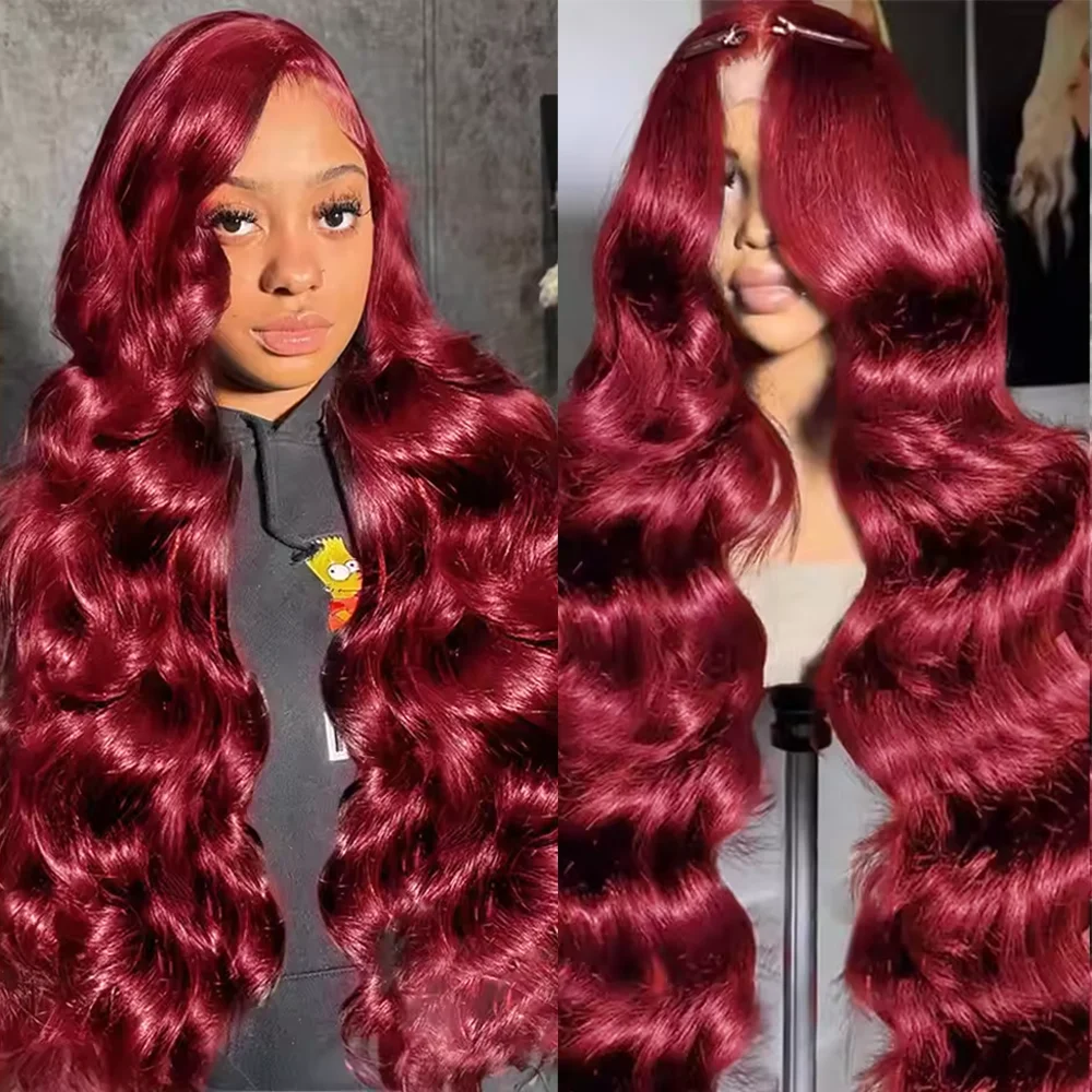 

Burgundy 13x4 HD Lace Frontal Human Hair Wig 99j Body Wave 13x6 HD Lace Front Wigs Human Hair Brazilian Lace Wigs 18-46 Inches