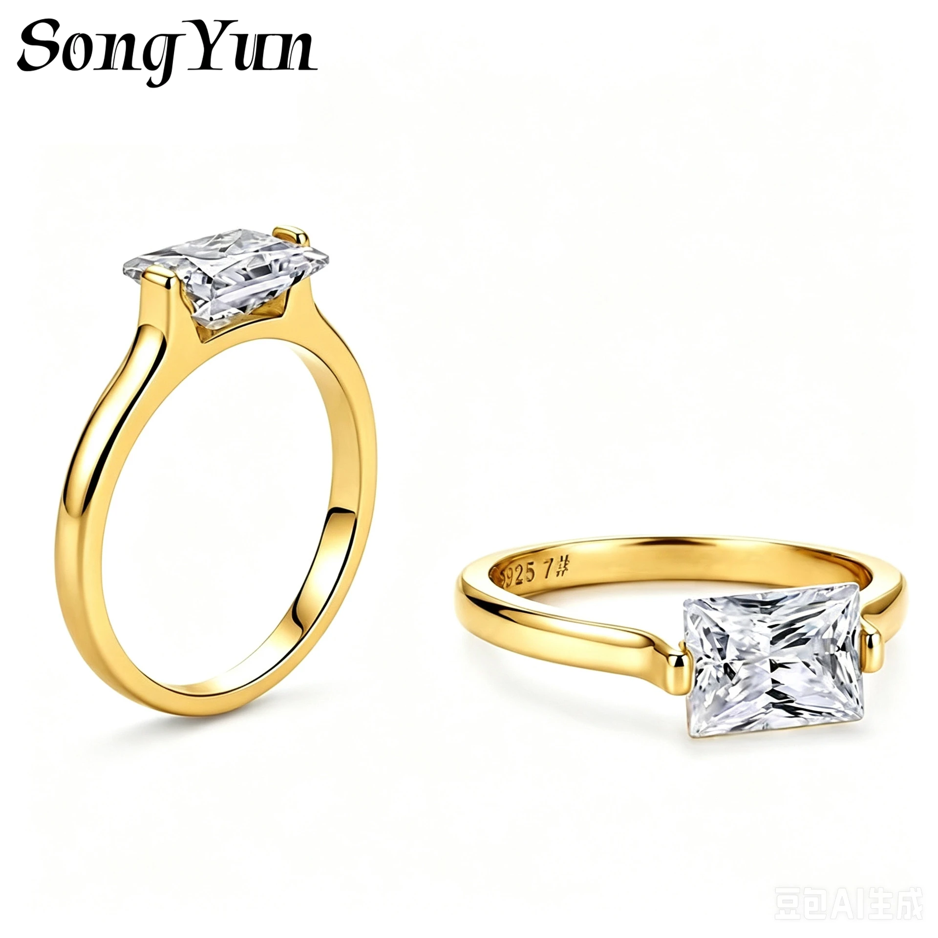 SONGYUN Moissanite Diamond Jewelry Women S925 Sterling Silver Single Radiant Cut Moissanite Closed Band Luxury Ladies Ring