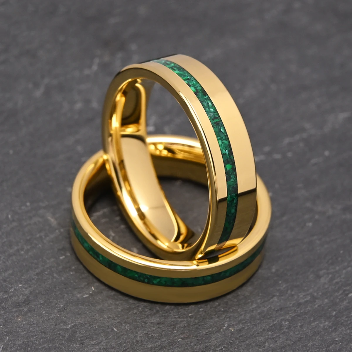 scratch-resistant 6mm tungsten ring for women polished, inlaid malachite wedding band ring comfort fit, jewelry gift