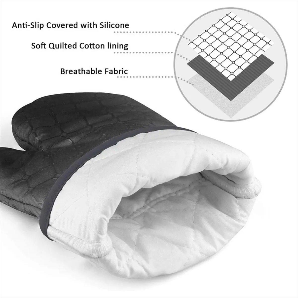 A67T NEW Non-Slip Silicone Oven Gloves Cotton-Lined Heat-Resistant Gloves Microwaveable Cotton Baking Oven Gloves