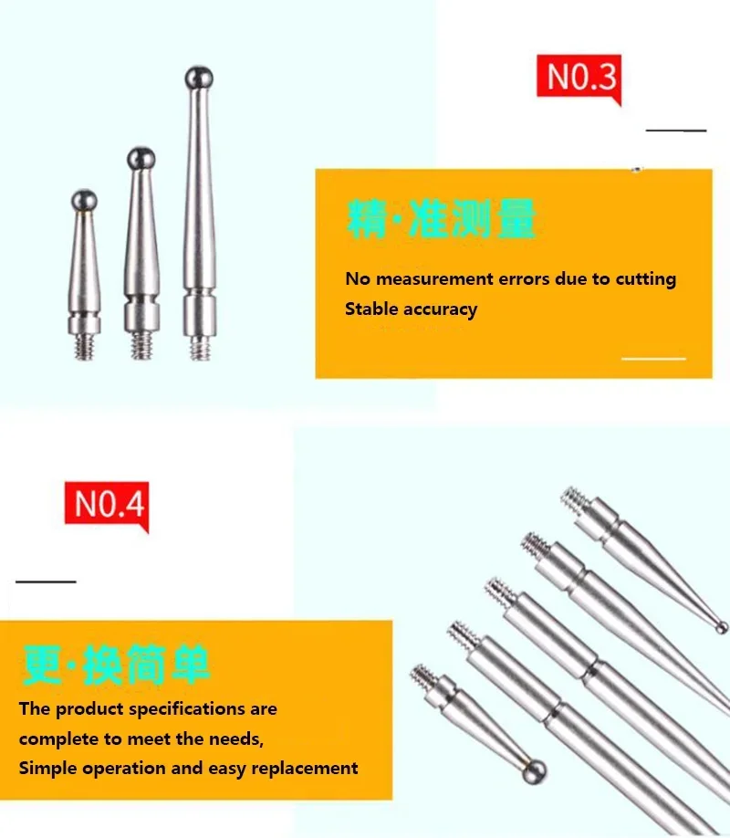 Aiguille de jauge à tête en acier au tungstène M1.4/M1.6/M1.8/M2.0 sonde d\'indicateur sonde de mesure en-tête sonde de jauge de hauteur 1 pièce