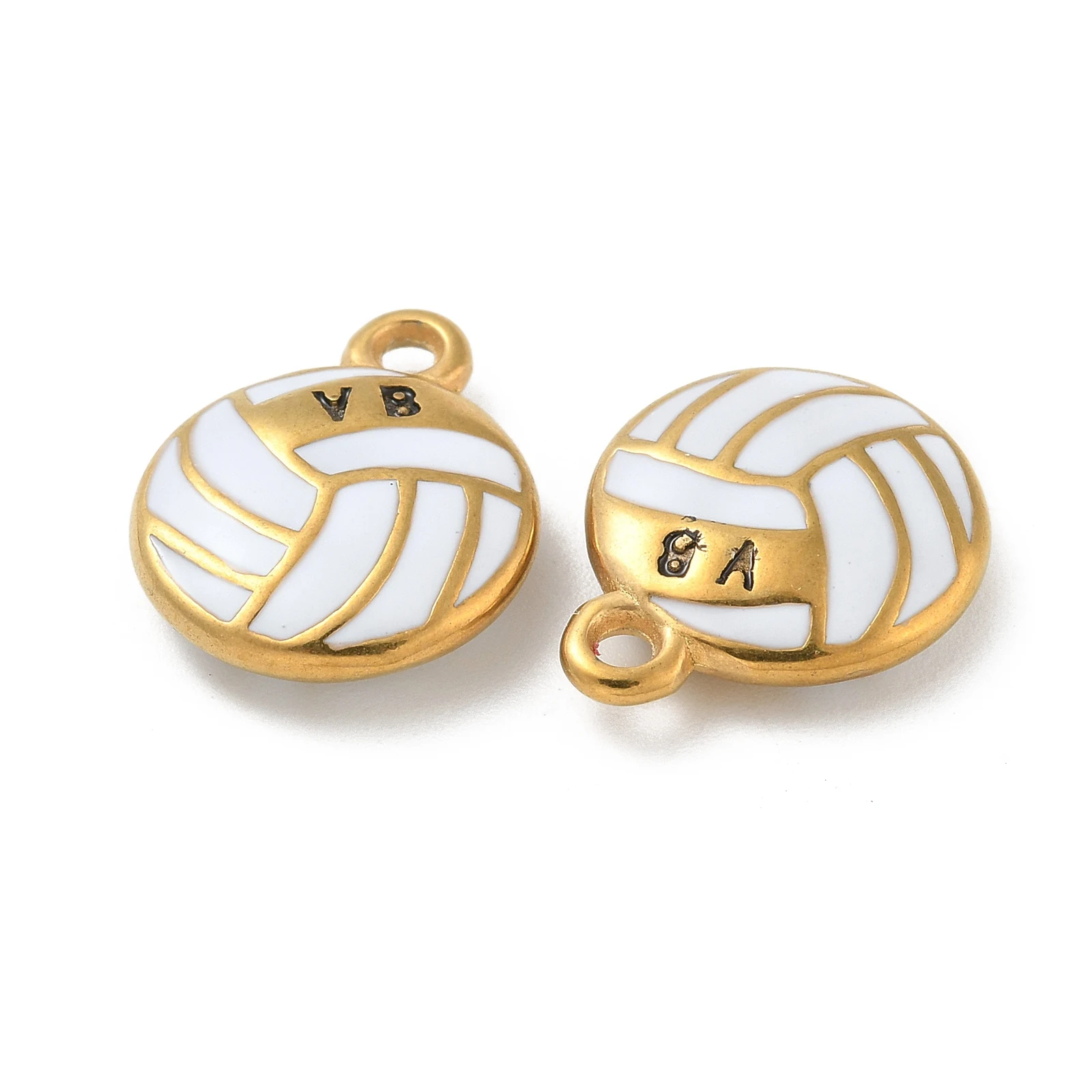 10pcs Metal Sports Enamel Volleyball Charm 304 Stainless Steel Pendant Real 18K Gold Plated for Jewelry Making Bracelet Supplies